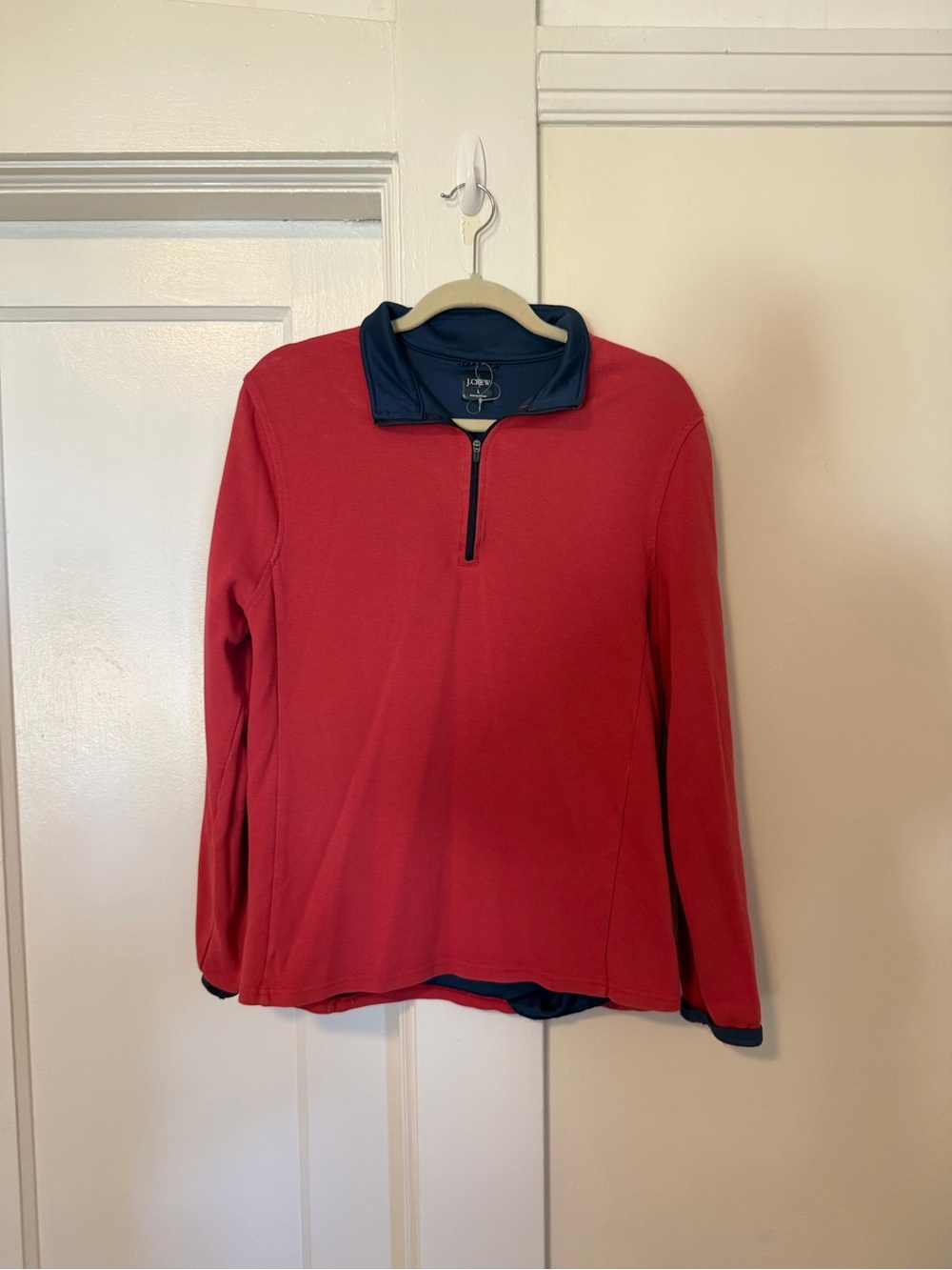 J. Crew Red Quarter-Zip Sweater with Navy Trim
